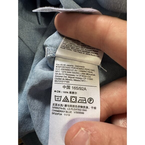 Old Navy Women Dress Size Medium Pleated Button Down Long Sleeve Chambray Blue - Picture 8 of 11